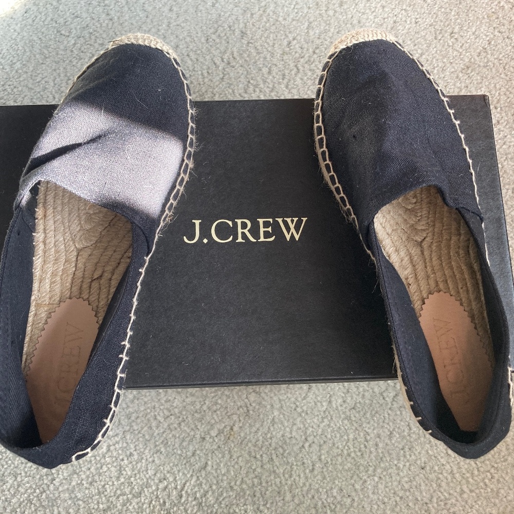 WORN ONCE J. Crew Made in Spain Black Linen Espadrille Flat Slip-On 7.5/8 w/box